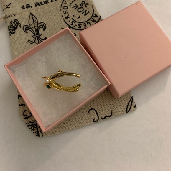 Vintage wishbone faux pearl and green rhinestone - Picture 1 of 2